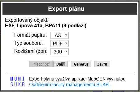 Parametry exportu